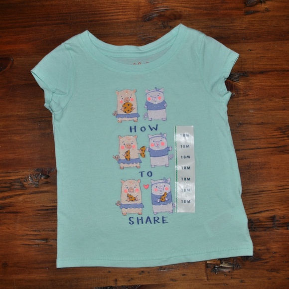 New CAT & JACK Green How To Share Graphic Tee - Picture 3 of 4